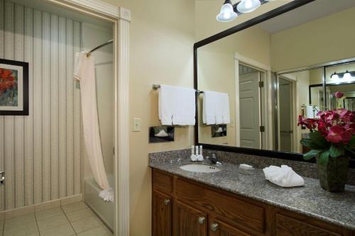 兀兰Homewood Suites by Hilton Houston-Woodlands-Shenandoah的一间带水槽和大镜子的浴室