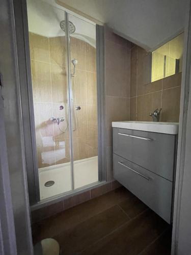 CouffyLa Mare Aux Bambous的带淋浴和盥洗盆的浴室