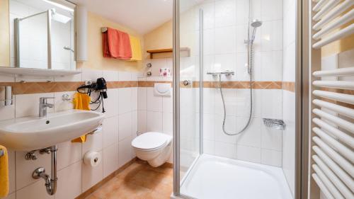 若特阿赫-埃根麦尔酒店的带淋浴、卫生间和盥洗盆的浴室