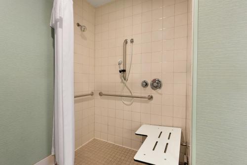 大急流城大瀑布城霍姆伍德套房酒店的带淋浴的浴室和长凳