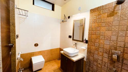 乌代浦HILLCREST PALACE的一间带水槽、卫生间和镜子的浴室