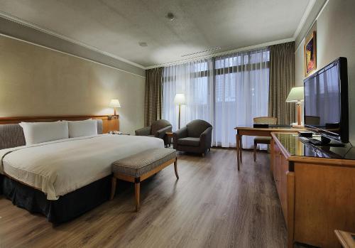 新竹卡尔登饭店 the Carlton的配有一张床和一台平面电视的酒店客房