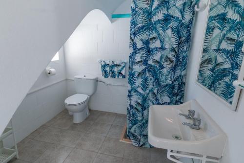 帕尔马海滩Villa los brezos的一间带卫生间和水槽的浴室