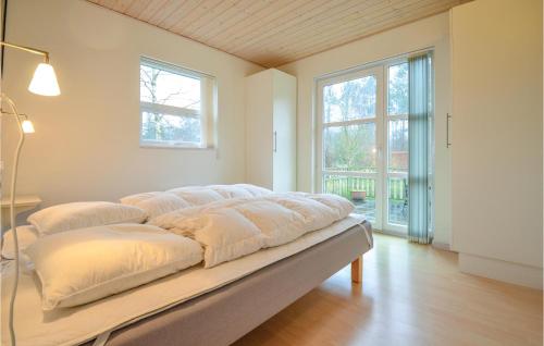 ØksenmølleStunning Home In Ebeltoft With Kitchen的窗户间内的一张带枕头的床