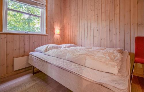 ØksenmølleNice Home In Ebeltoft With Kitchen的木制客房的一张床位,设有窗户