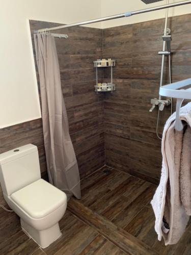 马特姆维Zi Loft Beach Cottage的一间带卫生间和淋浴的浴室