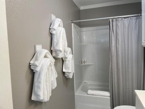 BlancoBlanco County Inn & Guesthouses的浴室的墙壁上挂着白色毛巾