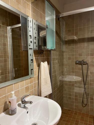 瓦伦西亚Casa Rural CANTONAL的一间带水槽、镜子和淋浴的浴室