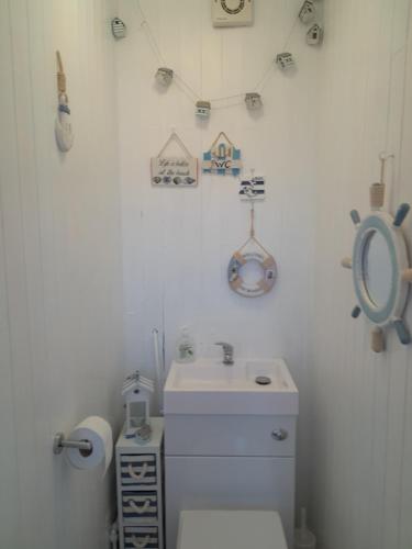 梅布尔索普B8 lovely chalet的一间带水槽、卫生间和镜子的浴室