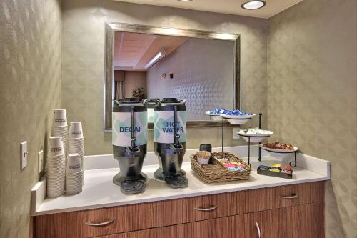 阿尔伯克基阿尔布开克/日报中心希尔顿花园酒店的浴室设有两台水机和镜子