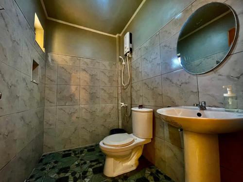 锡基霍尔GOLDEN SUNSET INN的一间带水槽、卫生间和镜子的浴室