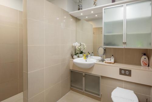 皮克顿Picton Waterfront Apartments的一间带水槽和镜子的浴室