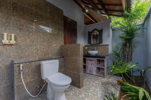 蓝梦岛The Tanis Beach Resort Nusa Lembongan的一间带卫生间和水槽的浴室
