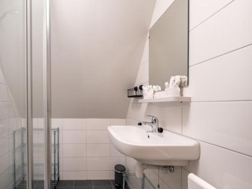 斯内克Modern renovated apartment in the heart of Sneek的白色的浴室设有水槽和镜子
