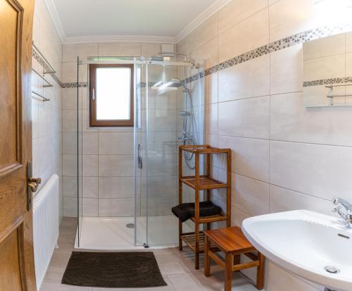 圣科罗曼达维蒂古特公寓的带淋浴和盥洗盆的浴室