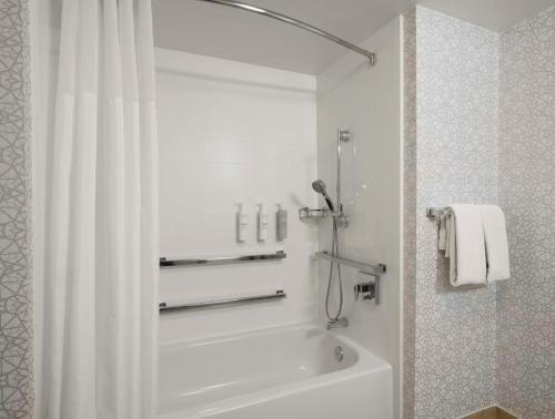 汉诺瓦阿伦德尔·米尔斯汉普顿酒店/巴尔的摩的带浴缸和淋浴帘的浴室