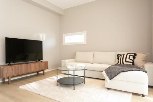 罗瓦涅米Arctic Circle Holiday homes II的客厅配有白色沙发和电视