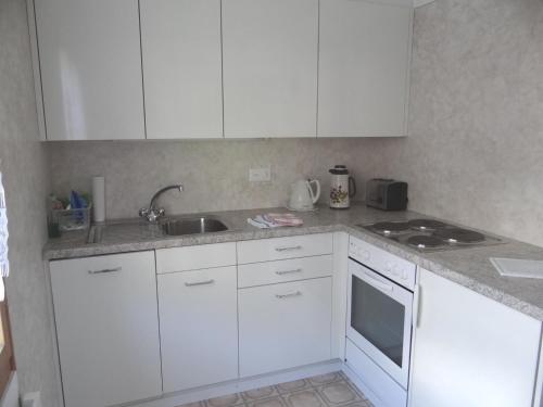英格堡瓦伦丁两卧室公寓的厨房配有白色橱柜和水槽