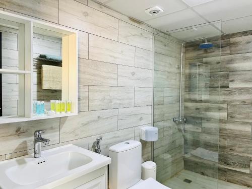 瓦迪拉姆Daniela Camp Wadi Rum的浴室配有卫生间、盥洗盆和淋浴。