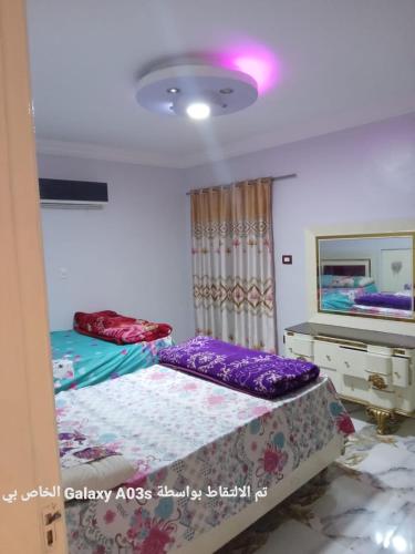 Al Ḩamīdātالاسكندريه的一间卧室设有两张单人床和一台电视机。