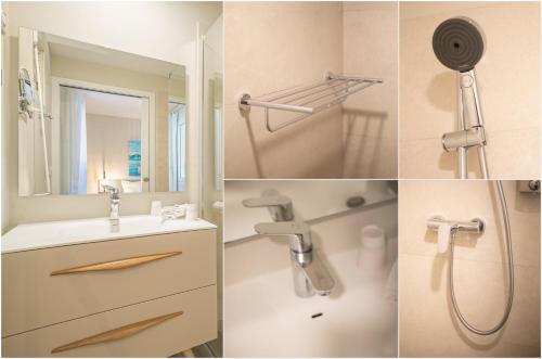 莱特鲁瓦西莱Kaouanne的四张带淋浴和盥洗盆的浴室的照片