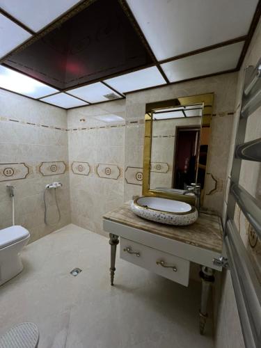 巴库Genclik的一间带水槽和镜子的浴室