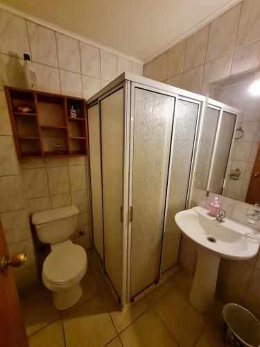 比亚里卡Habitación con baño privado A的一间带卫生间和水槽的浴室