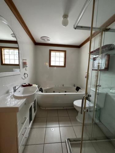布鲁克林布鲁克林汽车旅馆的带浴缸、水槽和浴缸的浴室