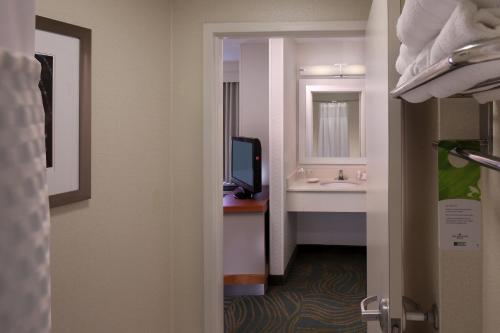新伦敦沃特福德/米斯提万豪春季山丘套房酒店的客房设有带水槽的浴室和电视。