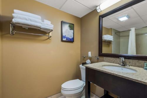 斯罗菲尔Best Western Philadelphia South - West Deptford Inn的一间带卫生间、水槽和镜子的浴室