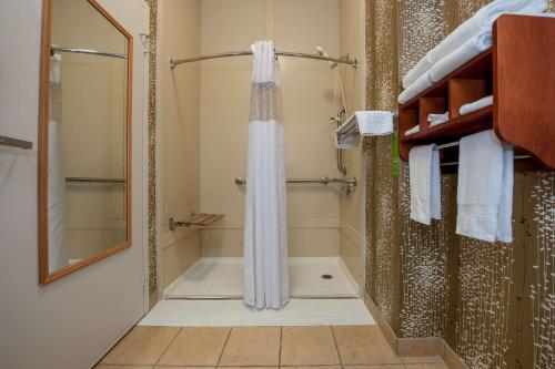 博林格林肯塔基州鲍灵格林汉普顿酒店的带淋浴和浴帘的浴室