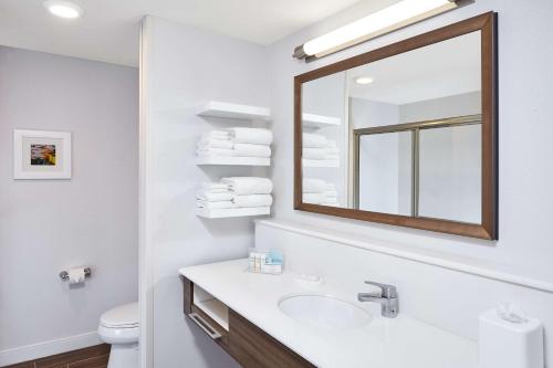 丰迪拉克丰迪拉克汉普顿酒店的一间带水槽和镜子的浴室