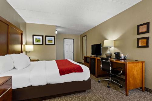 威斯维尔威斯维尔康福特茵酒店的酒店客房配有一张床、一张书桌和一台电脑