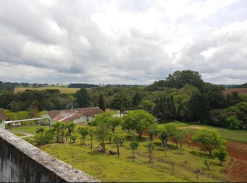 阿劳卡里亚Samuel santos的树木和房屋的田野的空中景观