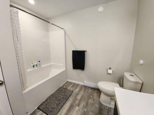 怀特霍斯Comfort First - sleeps 6的白色的浴室设有卫生间和淋浴。