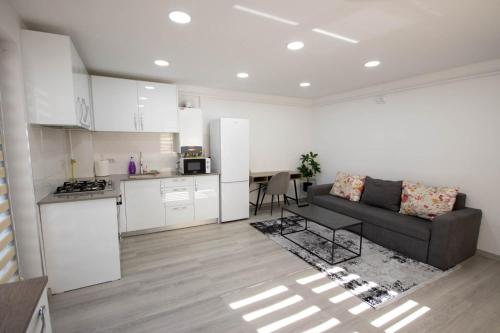 勒德乌齐AStar Apartments - Executive的带沙发的客厅和厨房