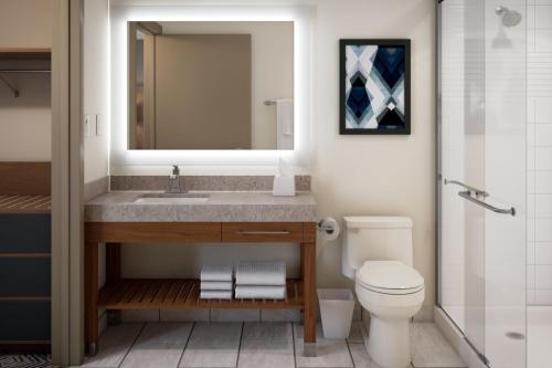 亚特兰大Candlewood Suites Atlanta - Smyrna, an IHG Hotel的一间带水槽、卫生间和镜子的浴室