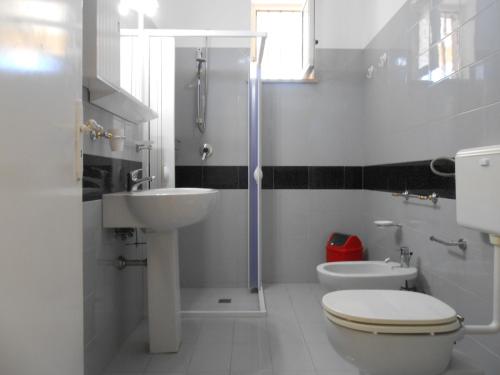 莱乌卡Casa Raffaele的白色的浴室设有卫生间和水槽。