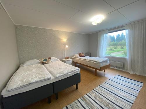 YlitornioMäki-mummola的一间卧室设有两张床和窗户。