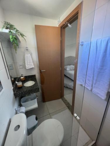 马塔迪圣若昂Village Ninho da Jandaia的浴室配有卫生间、盥洗盆和淋浴。