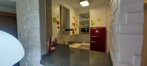 阿尔么丽亚Apartamento en el Zapillo, Las Conchas II的厨房配有红色冰箱和水槽