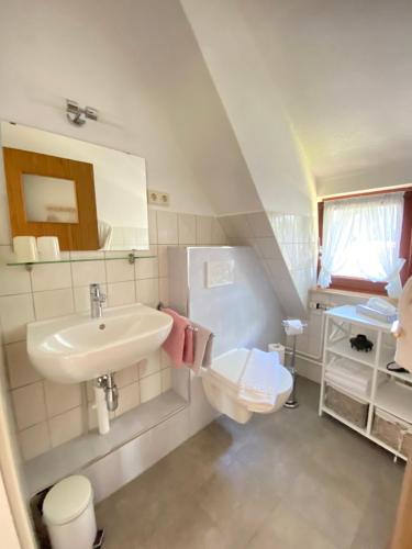 翁德洛Ferienwohnung Neumair的一间带水槽和卫生间的浴室