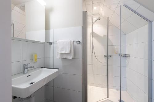 圣加仑加尼罗思丽酒店的白色的浴室设有水槽和淋浴。