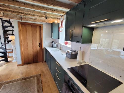 莱纳姆The Manor Pen的厨房配有绿色橱柜和台面