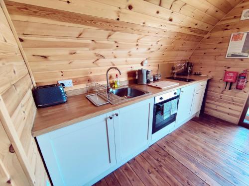 CrichSaints' Meadow的小木屋内的厨房,配有水槽