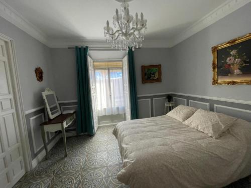 巴尔德佩尼亚斯Apartamento Trasiego的一间卧室配有一张床和一个吊灯