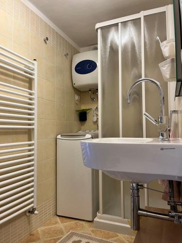 Albergo Monte RovereMini Appartamento Malga Laghetto的一间带水槽和卫生间的浴室