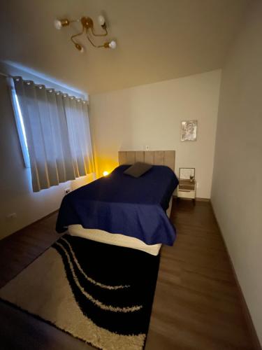 乌穆阿拉马Apto centro Umuarama的一间卧室配有一张带蓝色毯子的床