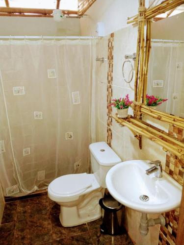 佩雷拉Alojamiento Campestre Finca Mi Ranchito的一间带卫生间和水槽的浴室