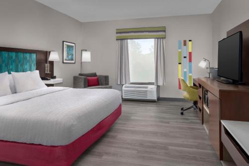 伯明翰伯明翰一世汉普顿酒店-65/Lakeshore Drive的配有一张床和一台平面电视的酒店客房